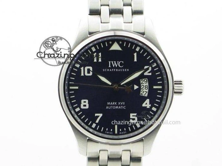 MIROTIME 0118 Pilot Chrono SS AZF 1:1 Best Edition Black Dial Orange Markers on Brown Leather Strap A EasyCare 7065